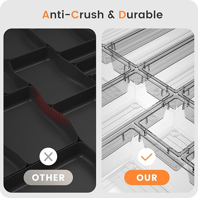 【Crystal Design】A-LUGEI Clear Drawer Organizer,【Military Grade】Acrylic Makeup Organizer, Bathroom Organizers and Storage, Organization and Storage, Organizer Bins for Office Vanity Kitchen Tool Trays-NeatNest