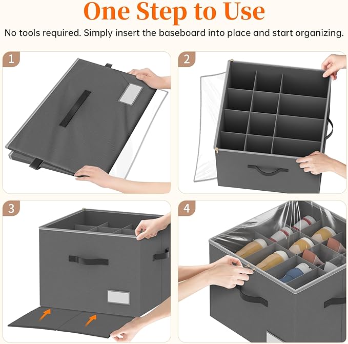 3 Pack Shoe Organizer for Closet, Foldable Shoe Storage Containers, Fits up to 24-48 Pairs, Shoe Storage Organizer Box Cubby Baskets Bins with Clear Cover and Reinforced Handles, Gray-NeatNest