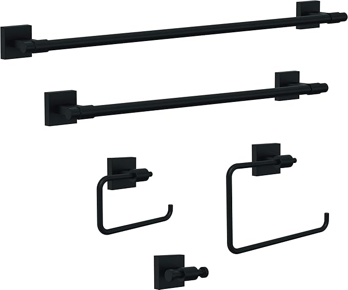 Franklin Brass Maxted (1-Pack) Hand Towel Holder Matte Black Towel Racks for Bathroom Wall Square Towel Ring Holder for Bath Towel Hanger for Kitchen, Bathroom Accessories MAX46-FB