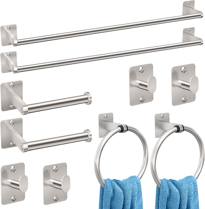 Brushed Nickel Bathroom Accessories Set, 10 Pieces Bathroom Hardware Set, 24 inch Towel Bar, Towel Racks for Bathroom, Robe Towel Hooks, Toilet Paper Holder Wall Mounted-NeatNest