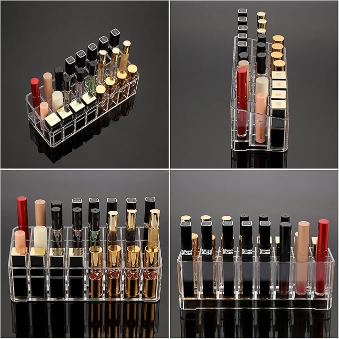 ELLDOO Rollerball Perfume Organizer, 24 Spaces Clear Acrylic Perfume Storage Holder Beauty Scent Holder, Makeup Lipgloss Lipstick Display Case-NeatNest