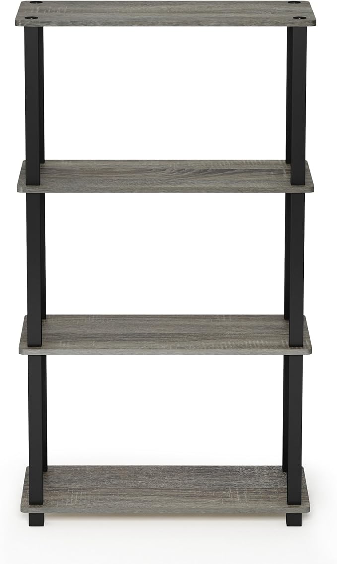 Furinno Turn-N-Tube 4-Tier Multipurpose Shelf Display Rack, Square Tube, French Oak Grey/Black-NeatNest