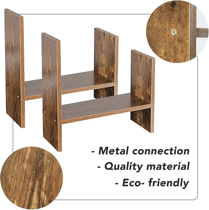 BROWN-BROWN Adjustable Wood Desk Shelf Organizer Office Home Multipurpose Desktop Shelf, Display Shelf Rack Top Mini Bookcase, Free Style Display Desktop Organization-NeatNest