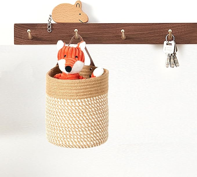 DULLEMELO Wall Hanging Basket 7 X 8 Inches Hanging Storage Baskets for Decor, Set of 2 Woven Storage Baskets,Wall Baskets for Storage Entryway Wall Decor,Jute&Khaki-NeatNest
