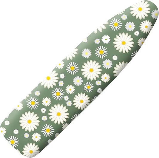 Extra Thick Ironing Board Cover and Pad, 15x54 Ironing Board Cover, Resist Scorching and Staining,Elastic Edges,Sage Green White Daisy Spring Flowers