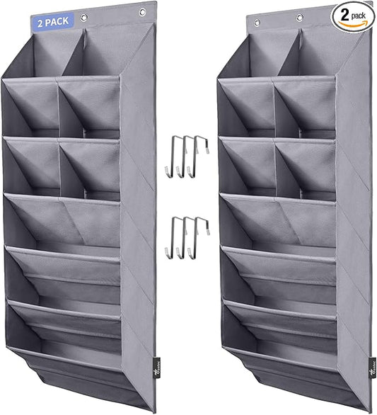FENTEC 2 Pack Over the Door Shoe Organizer, Hanging Shoe Organizer, 6-Tier Large Deep Pockets Door Shoe Rack with 3 Hooks Shoe Organizer for Shoes, Sneakers, and Home Accessories, Grey-NeatNest