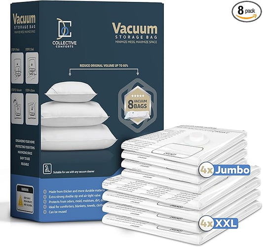 8 pack XXL Jumbo Vacuum Storage Bags - Vacuum Seal Bags for Clothing, Bedding, Blankets - Storage And Organization – Space Saver Vacuum Storage Bags - 4XXL (47x35in) + 4Jumbo (39.5x31.5in)-NeatNest