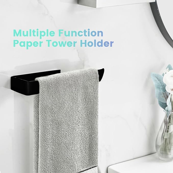 Hand Towel Holder, Self Adhesive Black Towel Ring, SUS 304 Stainless Steel Brushed Towel Racks, Towel Bar for Bathroom Wall, Kitchen, 2 Packs
