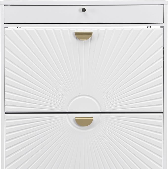 XIAO WEI Shoe Cabinet, Shoe Storage Organizer Cabinet with 2 Flip Half Moon Line Doors, Freestanding Shoe Rack with Adjustable Shelf for Entryway（White-NeatNest