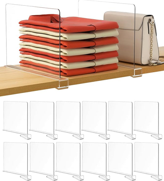 HBlife 12 Pcs Clear Acrylic Shelf Dividers, Vertical Purse Organizer for Closet Perfect for Sweater, Shirts, Handbags in Bedroom and Kitchen, Closet Separators for Organization Cabinet-NeatNest