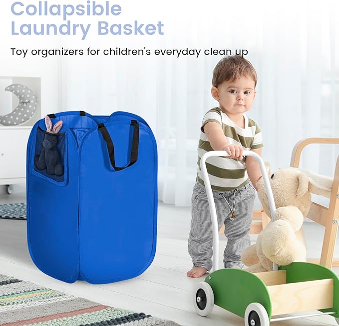 HOUSE AGAIN Upgraded Pop-up Laundry Hamper 2 Pack, Collapsible Laundry Basket with Durable Handles Solid Bottom High Steel Frame, Portable Foldable Dirty Clothes for Dorm, Laundry room Travel, Blue-NeatNest