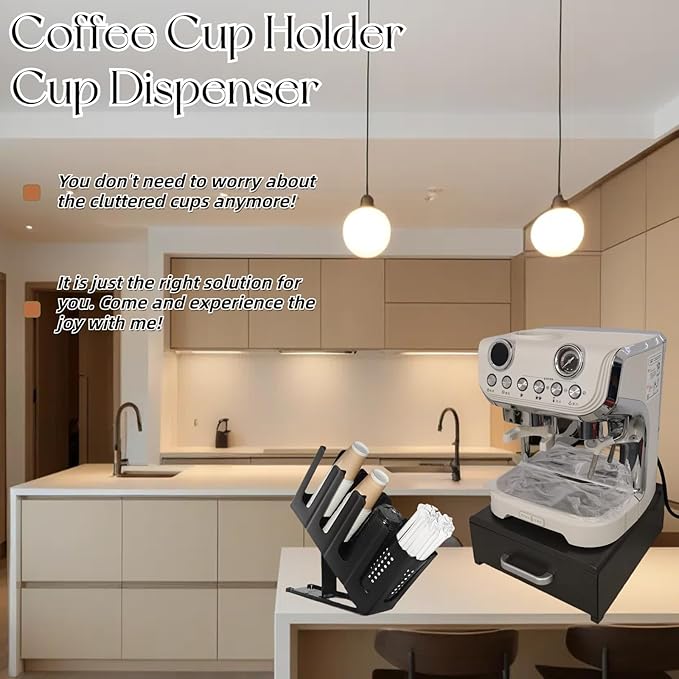 Cup Holder and Lid Dispenser with Straw Storage, Disposable Coffee Paper Cup Plastic Organizer, 7 Adjusting & 4 Compartment, for Cafe Station Bar Kitchen Restaurant Office Home Countertop, Adjustable-NeatNest