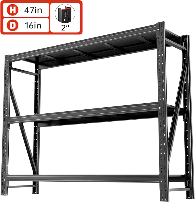 Heavy Duty Garage Shelves – Metal Shelving Unit with Adjustable 3-Tier Storage Shelves for Garage Organization, Industrial Shelving Rack for Heavy Duty Storage Needs16 D x50 W x48 H-NeatNest