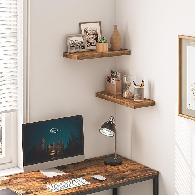 HOOBRO Floating Shelves for Wall, Wall Mounted Shelf Set of 2, 15.7" Hanging Shelf with Invisible Brackets, for Wall in Bathroom, Bedroom, Toilet, Kitchen, Living Room, Office, Rustic Brown BF40BJ01-NeatNest