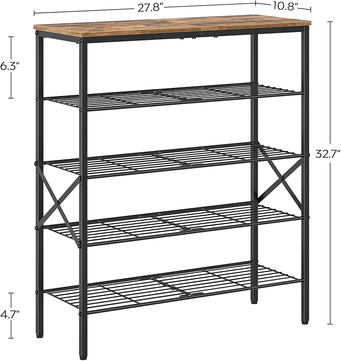 5-Tier Shoe Rack, Shoe Storage for Entryway and Closet, Free Standing Shoe Organizer with Metal Mesh Shelves, 16-20 Pairs of Shoes, Rustic Brown and Black SS05BR-NeatNest