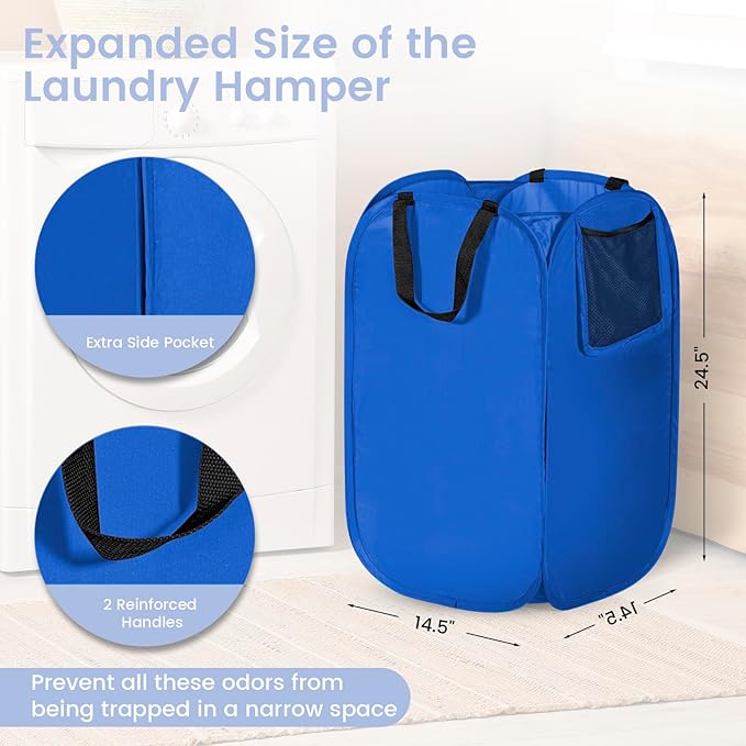 HOUSE AGAIN Upgraded Pop-up Laundry Hamper 2 Pack, Collapsible Laundry Basket with Durable Handles Solid Bottom High Steel Frame, Portable Foldable Dirty Clothes for Dorm, Laundry room Travel, Blue-NeatNest