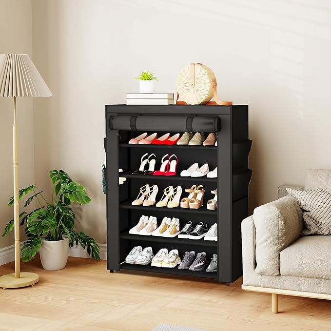 Mavivegue Shoe Rack with Cover, 5 Tier Shoe Organizer for Entryway, Shoe Storage for Front Door Entrance, Closet-NeatNest