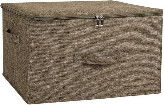 ANMINY Storage Bins with Zipper Lids 36 Qt Lidded Fabric Storage Boxes Baskets Cubes with Handles Collapsible Washable Cotton Linen Closet Shelf Clothes Organizer Containers - Coffee, Large-NeatNest
