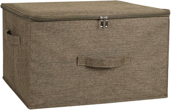 ANMINY Storage Bins with Zipper Lids 51.9 Qt Lidded Fabric Storage Boxes Baskets Cubes with Handles Collapsible Washable Cotton Linen Closet Shelf Clothes Organizer - Extra Large, Coffee-NeatNest