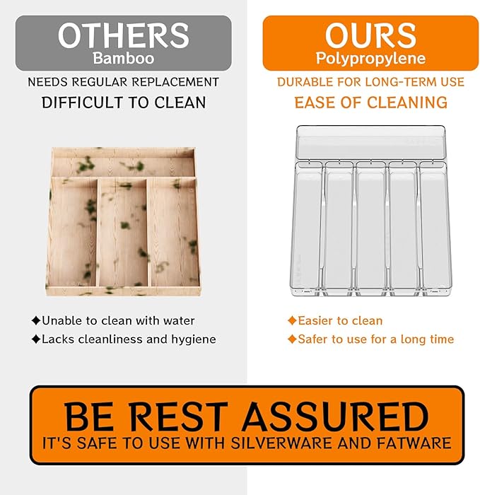 Clear Silverware Organizer for Kitchen Drawers,BPA Free Cutlery Drawer Organizer,6 Slots Plastic Utensils Organizer Suitable as In-Drawer Silverware Holder and Tray,Flatware,Knife,Fork,Spoon Organizer-NeatNest