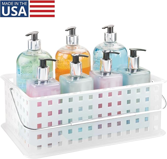 iDesign Portable Shower Caddy Basket with Handle for Dorm or Bathroom - Clear/Frost - Made in USA
