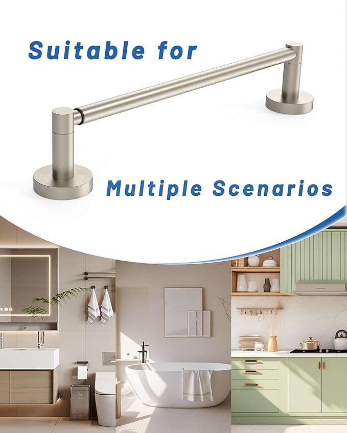 Fixsen Adjustable Towel Bar, Bathroom Towel Holder from 13.7 to 24Inch, SUS304 Stainless Steel Single Towel Racks for Bathroom, Heavy Duty Wall Mounted (Brushed Nickel)