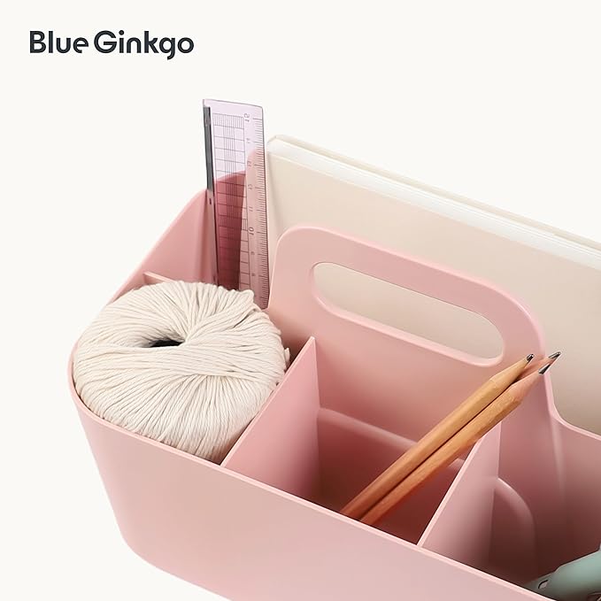 BLUE GINKGO Stackable Organizer Caddy – Korean-Made Portable Tote for Bathroom, Office, Crafts, or School Supplies (Rectangle, Pink)-NeatNest