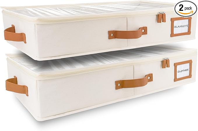 HOMELUX THEORY 2pc Under Bed Storage Containers, Bedroom Under the Bed Drawer Storage Organizer with Bins and Lids, Medium Underbed Clothes Storage Box Ideal for Blanket, Fabric, & Shoes (Ivory)-NeatNest