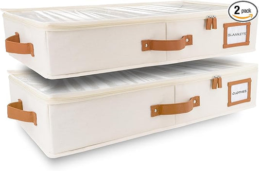HOMELUX THEORY 2pc Under Bed Storage Containers, Bedroom Under the Bed Drawer Storage Organizer with Bins and Lids, Medium Underbed Clothes Storage Box Ideal for Blanket, Fabric, & Shoes (Ivory)-NeatNest