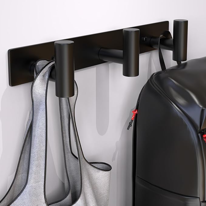 Wall Mounted Coat Rack-3 Hooks, Heavy Duty Stainless Steel Hook Rail for Towel Coat Hat Purse Bag Jacket, Towel Hooks for Entryway Bathroom Kitchen (Black 3 Hooks - 1 Pack)-NeatNest