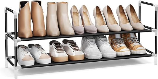 SONGMICS 2-Tier Shoe Rack, Shoe Storage for Hallway Closet, Slim and Space-Saving, Metal Frame, Non-Woven Fabric Shelves, Black ULSH052B01-NeatNest