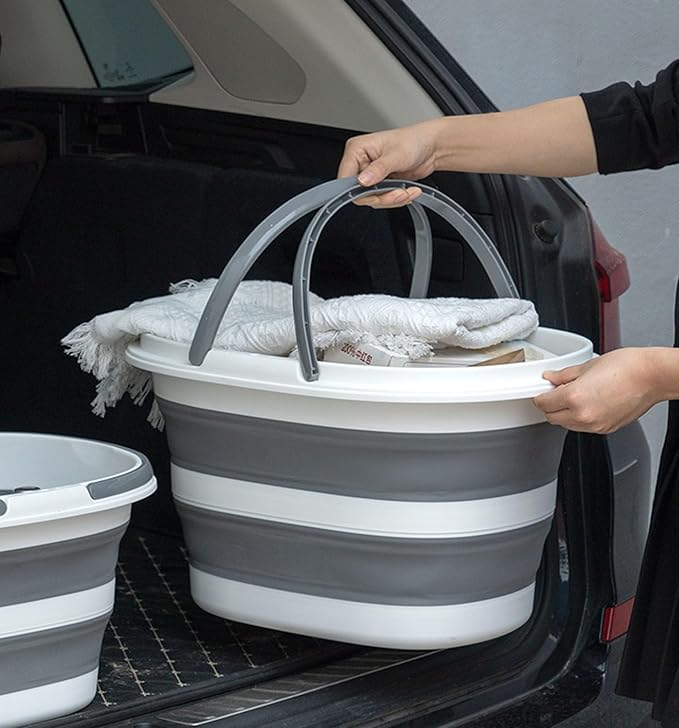 Collapsible Bucket 16L with Handles, Cleaning Mop Bucket Space Saving Foldable Silicone Tub for Laundry Storage Camping, Portable Wash Basin for Home & Car, 4.2 Gallon Compact Utility Plastic Bucket-NeatNest