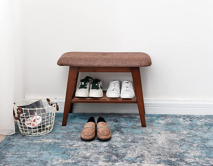 Shoe Entryway Bench, Bamboo Shoe Rack Bench, Organizer with 2 Tier Storage Simple Style Good Load Bearing, Ideal for Entryway Hallway Living Room,(Brown,23.6'')-NeatNest