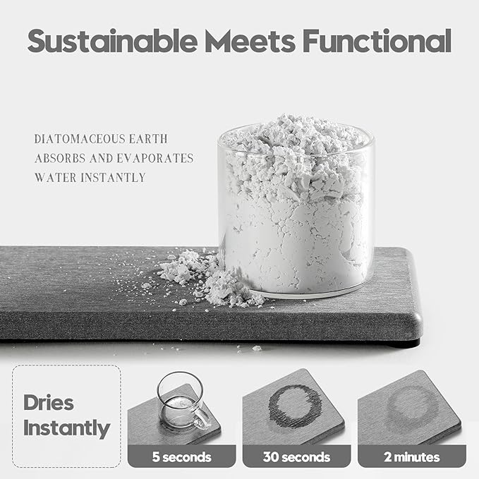 2PCS Bathroom Counter Vanity Trays, Water Absorbing Diatomite Stone Quick Drying Mat for Kitchen Sink Counter, Dish Rack Soap Dispenser Sponge Holder Caddy Organizer, Light Gray, 9"x 3.5"-NeatNest
