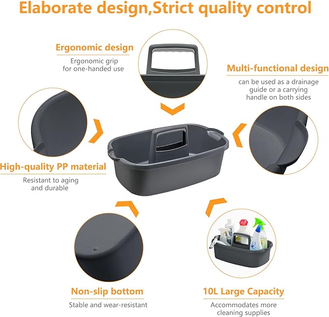 2-Pack Multi-Purpose Plastic Cleaning Caddy with Handle, Shower Caddy Organizer - Storage Basket/Totes Portable for Bathroom Supplies, Cleaning Products, Under Sink Tool. (Gray)-NeatNest