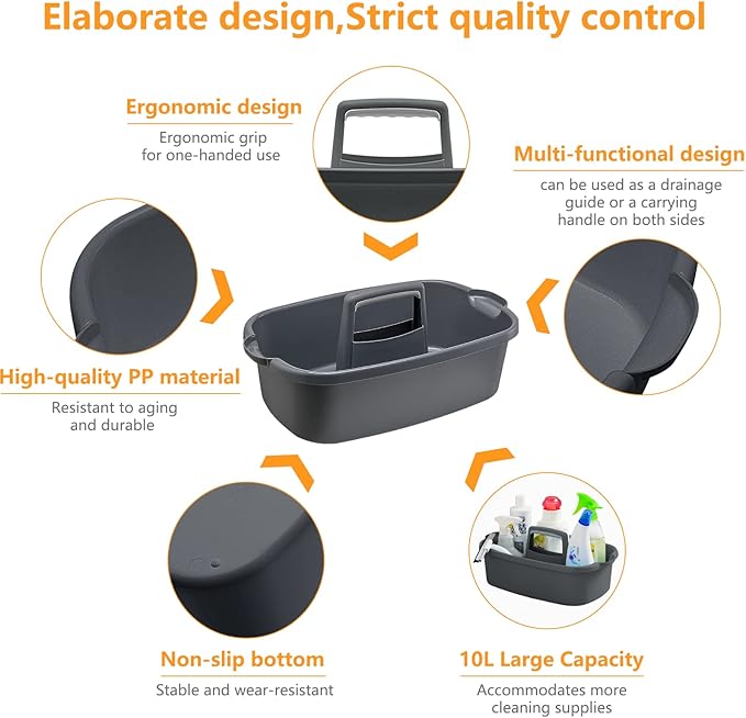 Multi-Purpose Plastic Cleaning Caddy with Handle, Shower Caddy Organizer/Storage Basket/Totes Portable for Bathroom Supplies, Cleaning Products, Under Sink Tool, Housekeepers (Grey)-NeatNest