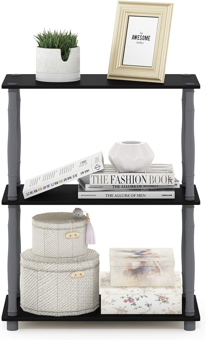 Furinno Turn-N-Tube 3-Tier Compact Multipurpose Shelf Display Rack with Classic Tube, Black/Grey-NeatNest