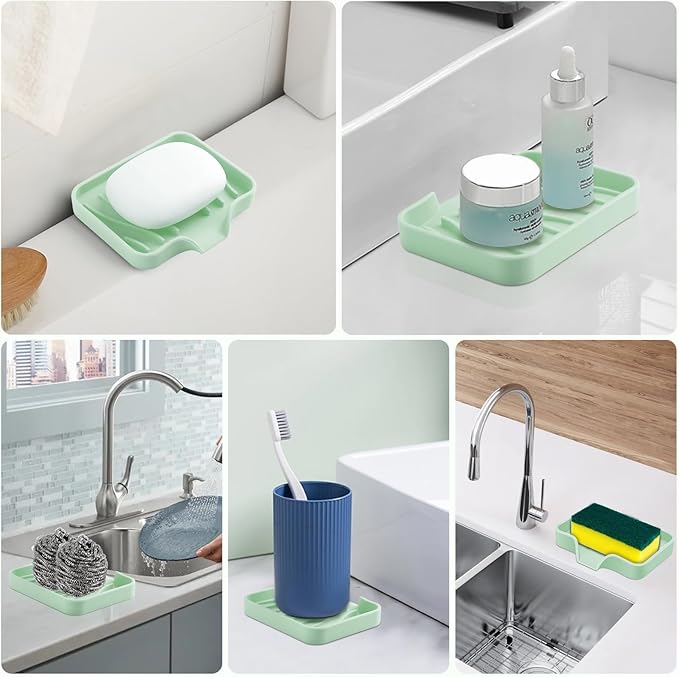 2PCS Self Draining Soap Holder,Spofit Silicone Soap Dish, Suitable for for Kitchen, Bathroom, Shower, Bath Tub,Soap Container (Light Green)-NeatNest