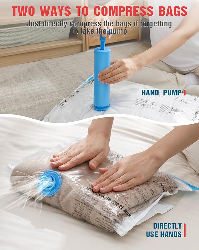 Travel Vacuum Storage Bags with Hand Pump, 16 Pack (4L+4M+4S+4XS) Vacuum Seal Bag Travel Essentials Space Saving Bags for Clothes, Luggage, Carry-on Suitcase, Backpack, Holiday Business Trip-NeatNest