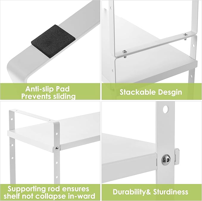 Expandable Cabinet Shelf Organizer Rack, Stackable Kitchen Counter Storage Shelves Stand, Adjustable Height Pantry Shelf Spice Rack (White, 1 Pack)-NeatNest