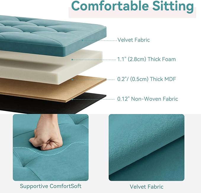 BRIAN & DANY Folding Storage Ottoman Bench, Ottoman with Storage, Foot Rest, Benches Seat for Bedroom, Living Room, Entryway, Long Shoes Bench, 15.7" x 31.5" x 15.7" Teal-NeatNest