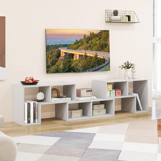 Giantex Free-Combination TV Stand for Bedroom - Entertainment Center for 50 55 60 65 Inch TV, 3-Piece Media Console Table with Storage Cubes, Deformable Open Storage Bookcase Shelf (White)-NeatNest