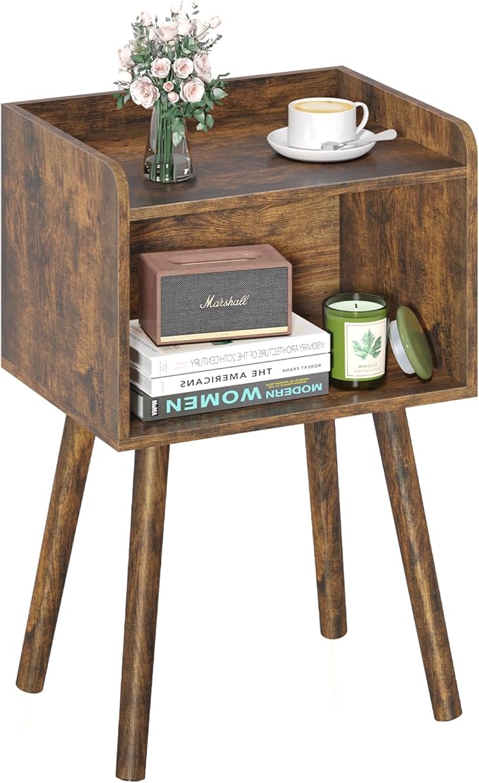 Yoobure Mid Century Modern Nightstand for Small Spaces - Small Side Table with Storage Shelf, Wood End Table Night Stand, Vintage End Tables Living Room, Minimalist Side Tables for Bedroom Dorm Office
