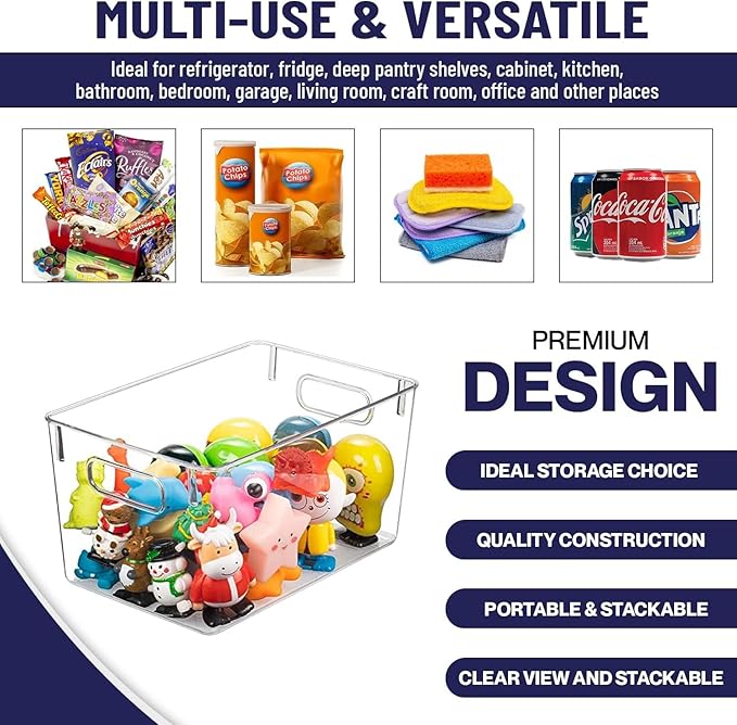 Clear Plastic Storage Bins, Pantry Organizers and Storage Containers Fridge Organizer Bins for Organizing Kitchen Cabinet Organizer Bin Bathroom Freezer Refrigerator Organization-NeatNest