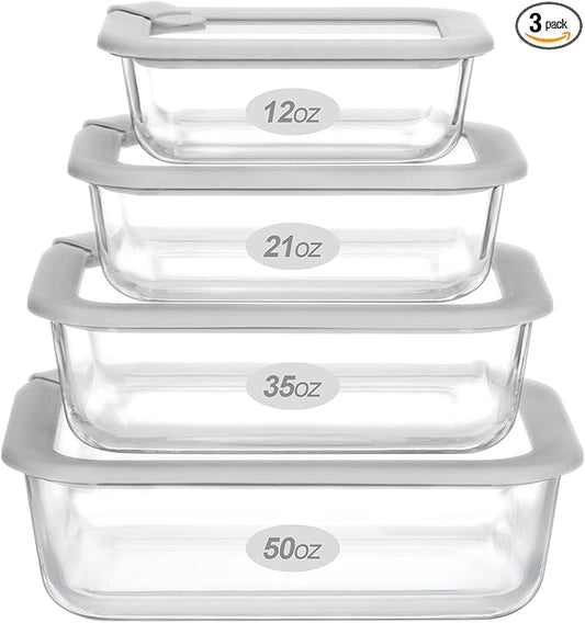 Glass Food Containers with Glass Lid (Grey-J4R)
