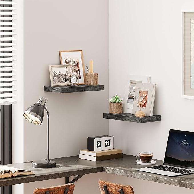 HOOBRO Floating Shelves for Wall, Wall Mounted Shelf Set of 2, 15.7" Hanging Shelf with Invisible Brackets, for Wall in Bathroom, Bedroom, Toilet, Kitchen, Living Room, Office, Charcoal Gray BC40BJ01-NeatNest