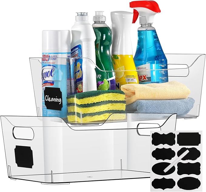 Clear Plastic Storage Bins, Perfect for Kitchen Organization or Pantry Organization and Storage, X-Large Fridge Organizer Plastic Bins, Pantry Organization and Storage Bins, Cabinet Organizers-NeatNest