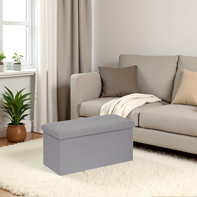 Foldable Storage Ottoman Bench-Footrest Stools for Living Room, Apartment-Multi-Functional Chair with Hidden Compartment, Grey