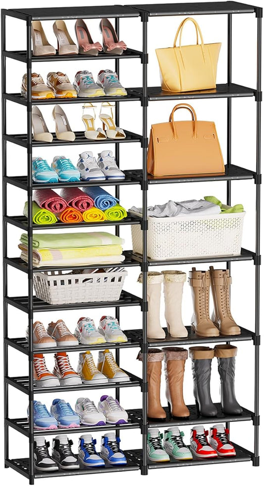 12-Tier Shoe Rack, Shoe Organizer for Large Capicity, Wire Rack Shelf Shoes for Closet or Garage, Expandable Design, Black-NeatNest