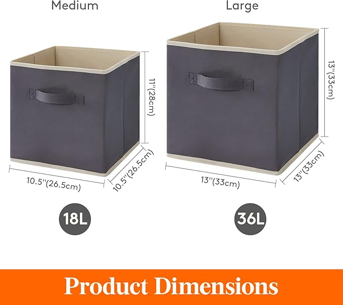 Lifewit 11 Inch Cube Storage Bins, Storage Cubes Foldable Medium Decorative Fabric Storage Baskets for Organizing Home Organizers with Handles for Shelves, Closet, Set of 8, Grey-NeatNest